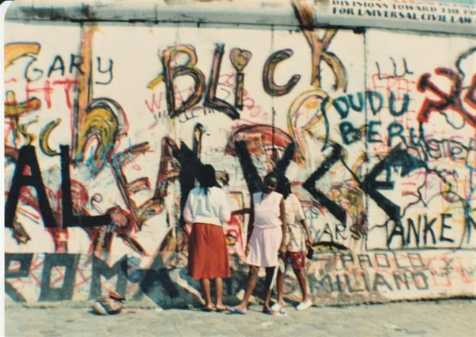 Maria and her classmates at the Berlin Wall in 1989